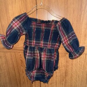 Ivy City Co Baby Plaid Romper with Puff Sleeves